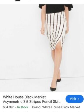White House Black Market Cream Pencil Skirt with Black and Pink Stripes | Sz 6
